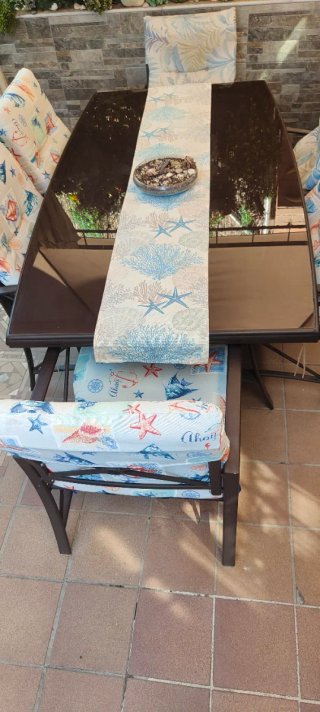 Mesa y 6 Sillas Exterior con Pérgola