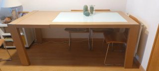 Mesa comedor extensible madera y cristal + 6 silla