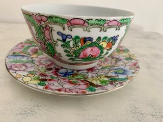 Cuenco y plato porcelana china decorado
