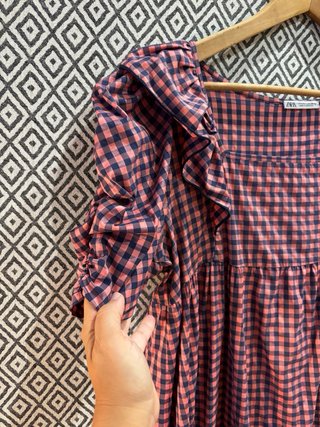 Vestido Zara cuadros rosa y negro