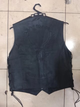 Chaleco de cuero auténtico negro M XL XXXL