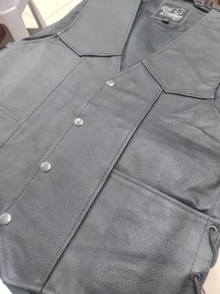 Chaleco de cuero auténtico negro M XL XXXL