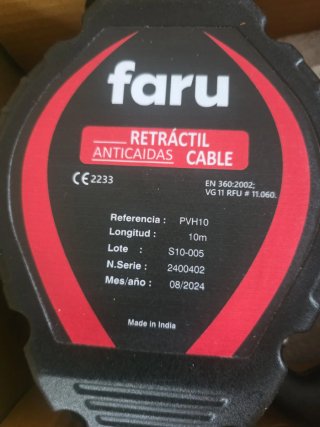 Anticaídas retráctil FARU PVH10 cable 10m