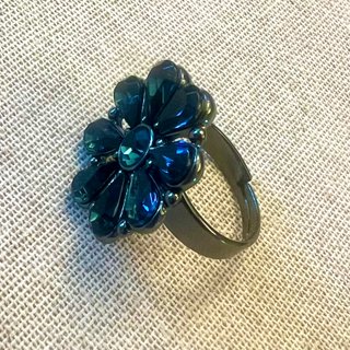 Anillo bisutería flor azul/verde ajustable