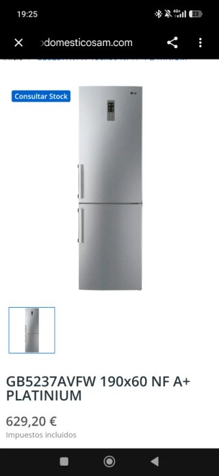 Frigorífico LG GB5237AVFW No Frost A+ Acero inox.