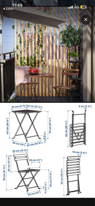 Mesa y 2 Sillas Balcón Madera y Metal