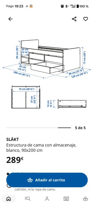 Cama juvenil 90x200 con cajones