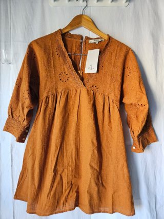 Vestido Corto Boho Encaje Mostaza S Nuevo