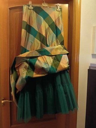 Falda Larga Seda Cuadros Multicolor. Talla 42 100%