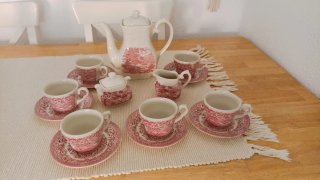 Juego de café/ té inglés de porcelana rosa