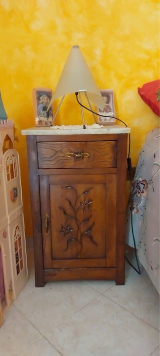Comò con specchiera anni '30 in legno e marmo