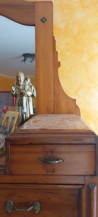Comò con specchiera anni '30 in legno e marmo