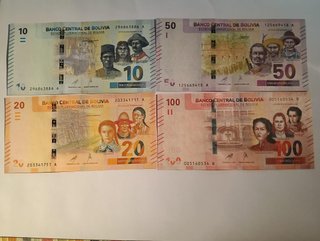 Lote Billetes Bolivia 10, 20, 50, 100 Bolivianos