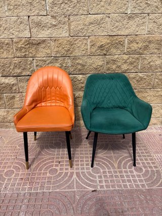 Pareja de sillas vintage diseño naranja y verde
