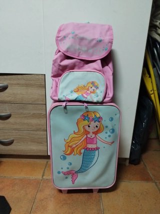 Maleta infantil con ruedas y mochila sirena