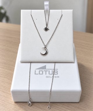 Collar Lotus Silver 925 Luna y Estrella