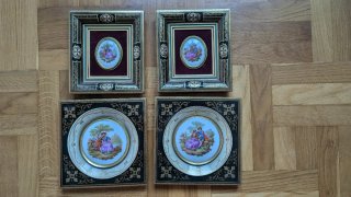 Juego 4 cuadros miniatura vintage Limoges