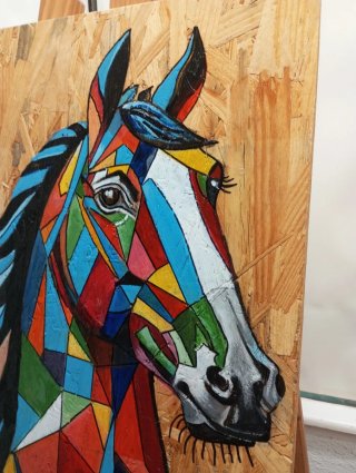 Cuadro caballo geométrico multicolor madera