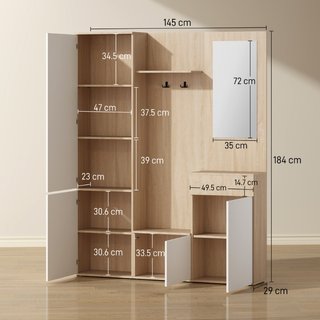 Mueble de Entrada 4 en 1 en Aglomerado con Espejo,