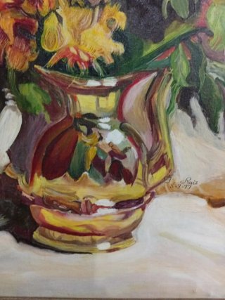 Cuadro Óleo Flores Amarillas y Blancas