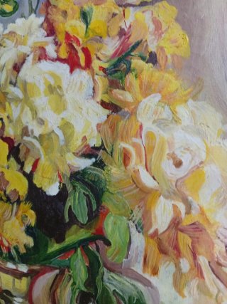 Cuadro Óleo Flores Amarillas y Blancas