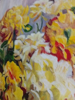 Cuadro Óleo Flores Amarillas y Blancas