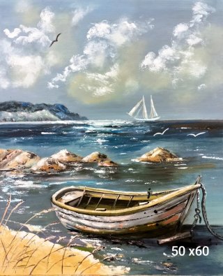 Cuadro de barca pintado a mano , firmada por autor
