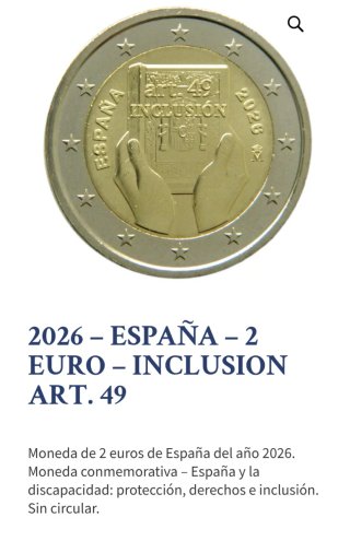 Moneda 2 Euros España 2026 Inclusión