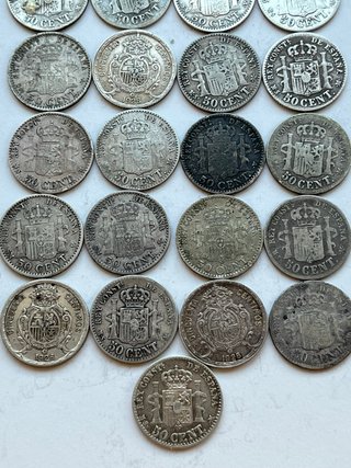 Lote 21 monedas 50 céntimos plata España