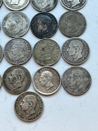 Lote 21 monedas 50 céntimos plata España