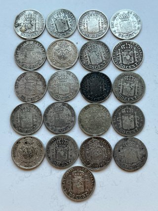 Lote 21 monedas 50 céntimos plata España