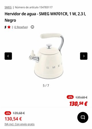 Hervidor de agua SMEG WKF01CR crema