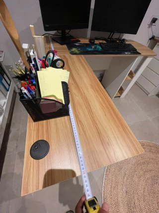 Escritorio esquinero madera y blanco