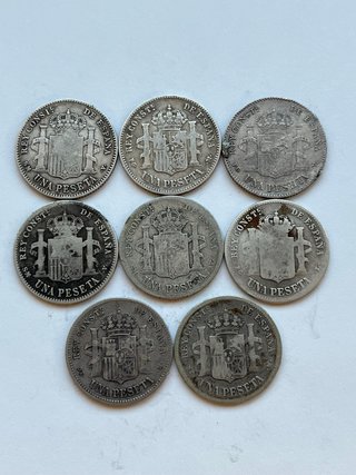 Lote 8 monedas 1 peseta plata España Alfonso XIII