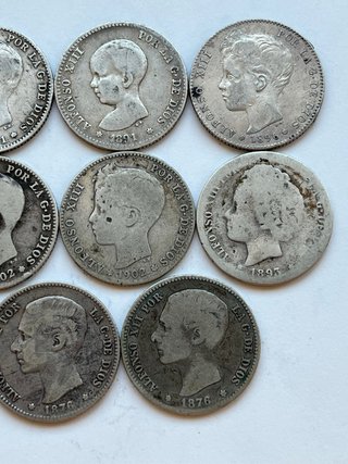 Lote 8 monedas 1 peseta plata España Alfonso XIII