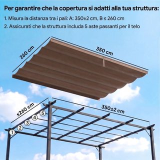 Cubierta para Gazebo Pérgola 4x3 m en Poliéster Tr