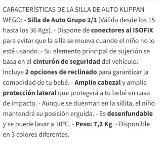Silla coche Klippan Wego. Muy bien cuidada