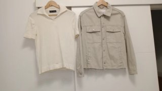 ChaquetaBeige yPolo Blanco Chaq talla S yjersey x