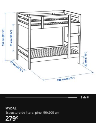 Litera Ikea Madera con Somier,  sin colchones