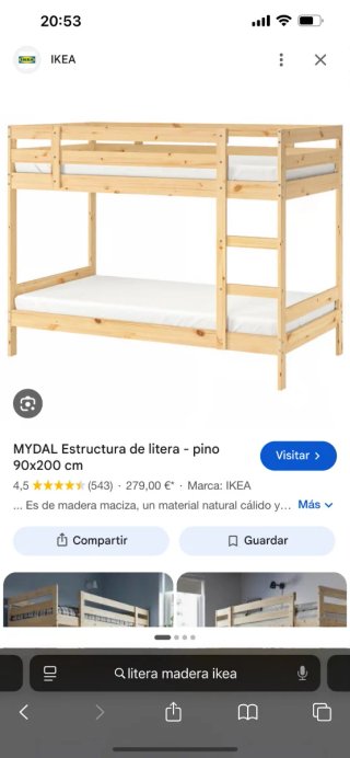 Litera Ikea Madera con Somier,  sin colchones