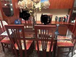 Mesa de comedor cristal y madera