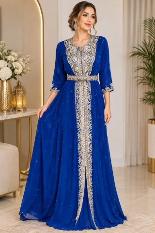 Vestido Caftán Azul y Dorado Talla U