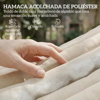 Hamaca Jardín Acolchada Madera con Almohada Crema