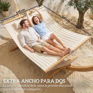 Hamaca Jardín Acolchada Madera con Almohada Crema