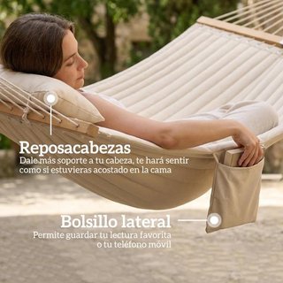 Hamaca Jardín Acolchada Madera con Almohada Crema