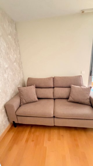 Sofá 3 plazas tela beige/marrón
