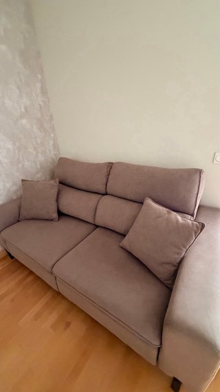 Sofá 3 plazas tela beige/marrón