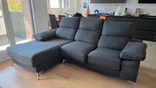 Sofá chaise longue gris tela