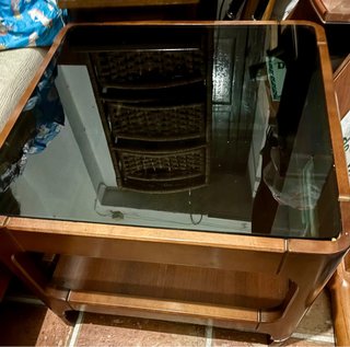 Mesa auxiliar vintage cristal y madera,años 60