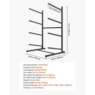 Soporte para kayaks para 4 kayaks, soporta 100 kg,